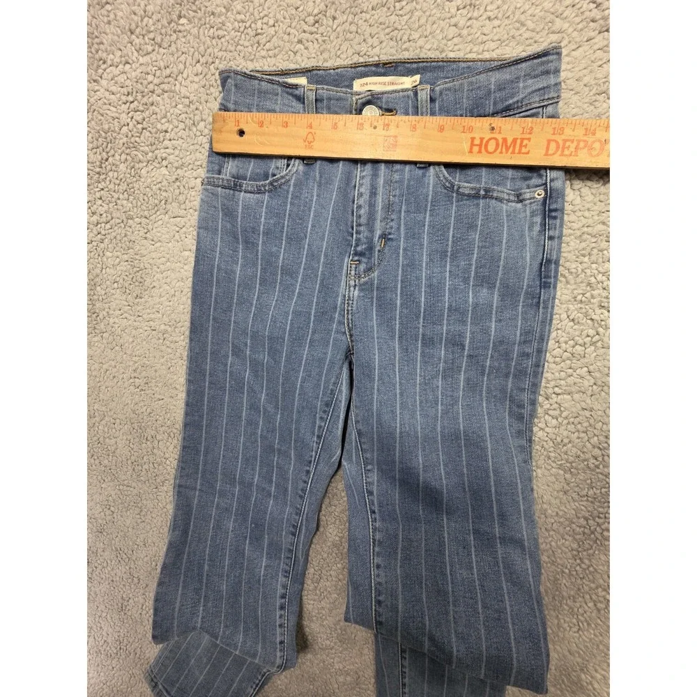 LEVI'S 724 High Rise Straight Jeans Dark Blue Pinstripe‎ W26 L26 Women's Slim SF